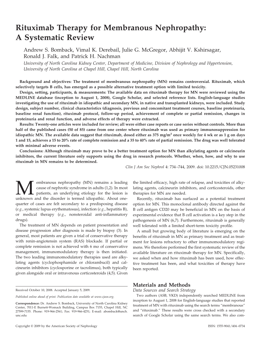 Pdf Rituximab Therapy For Membranous Nephropathy A Systematic Review