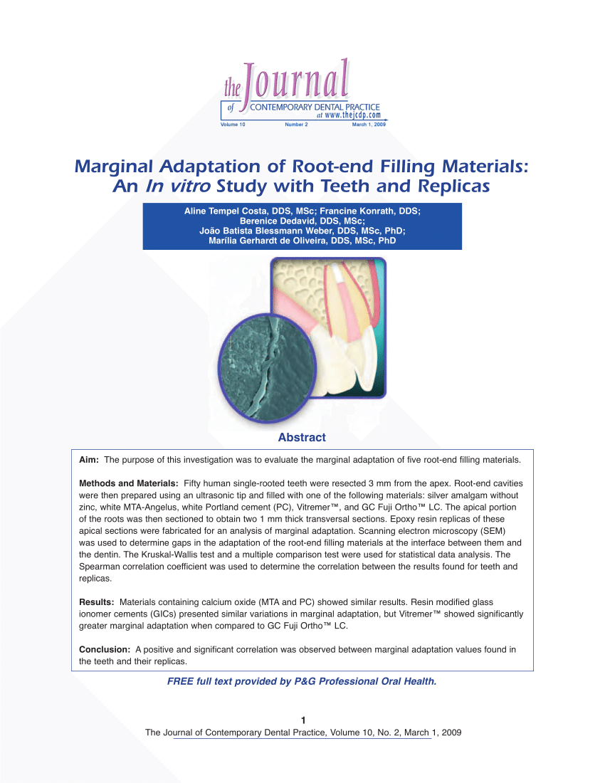 Pdf Marginal Adaptation Of Root End Filling Materials An In Vitro Study With Teeth And Replicas