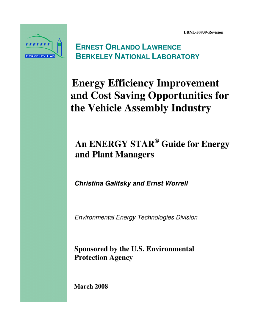 Pdf Energy Efficiency Improvement And Cost Saving Opportunities For The Vehicle Assembly Industry An Energy Star Guide For Energy And Plant Managers