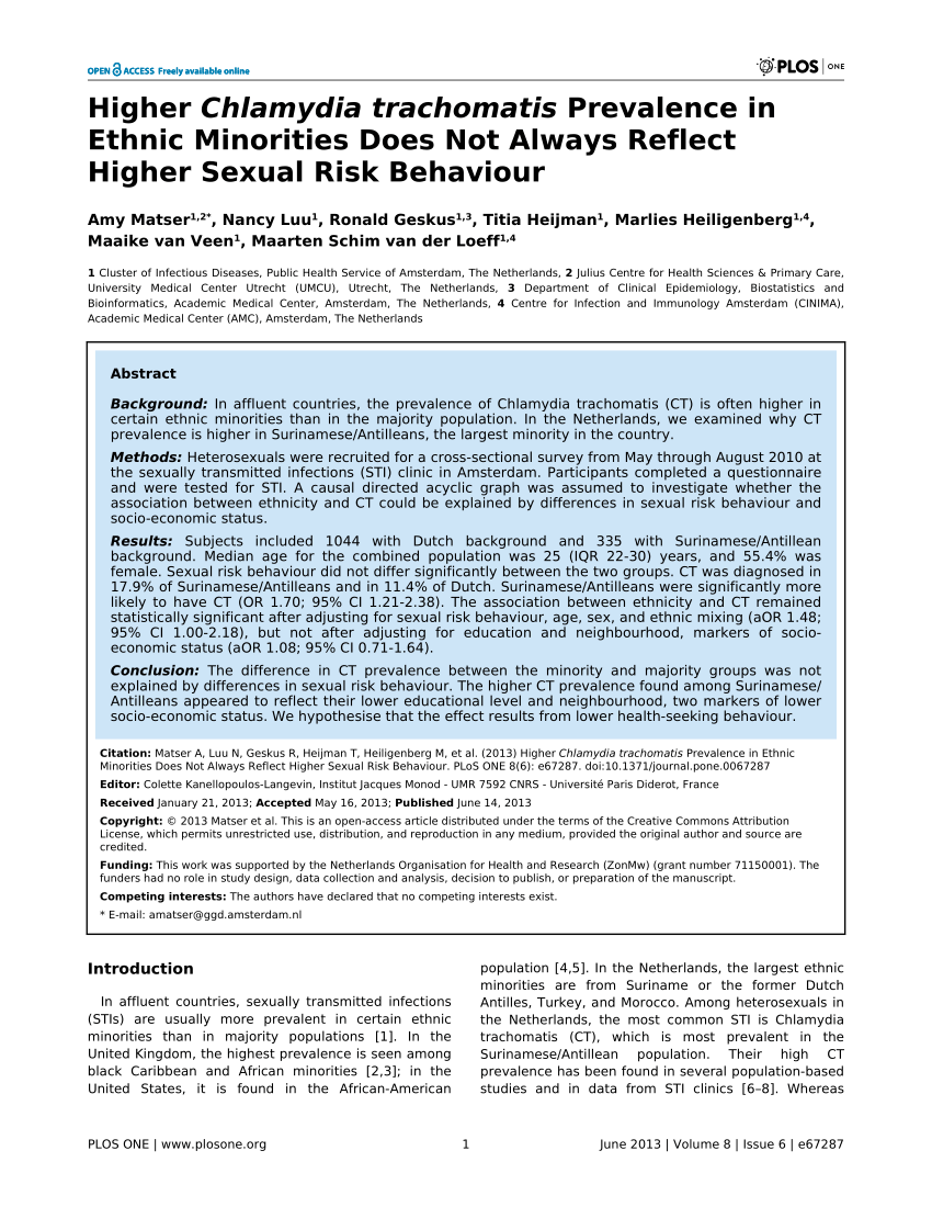 PDF Higher Chlamydia trachomatis Prevalence in Ethnic Minorities