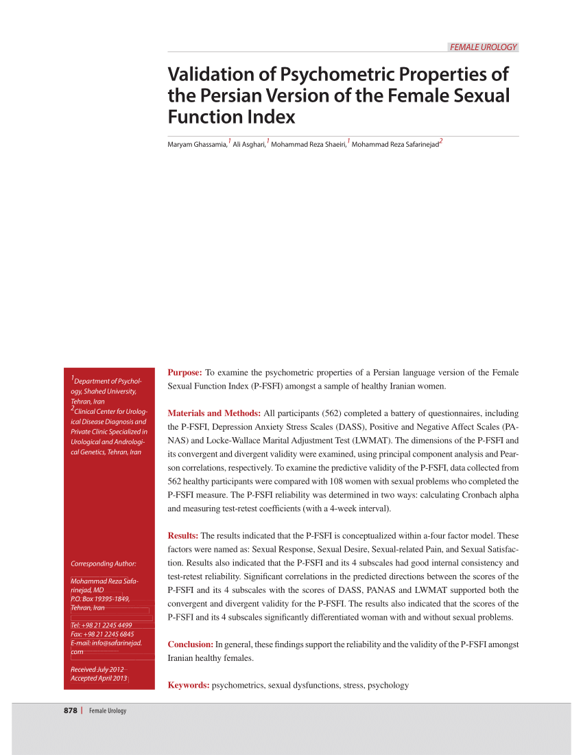 Pdf Validation Of Psychometric Properties Of The Persian Version Of The Female Sexual Function 0563