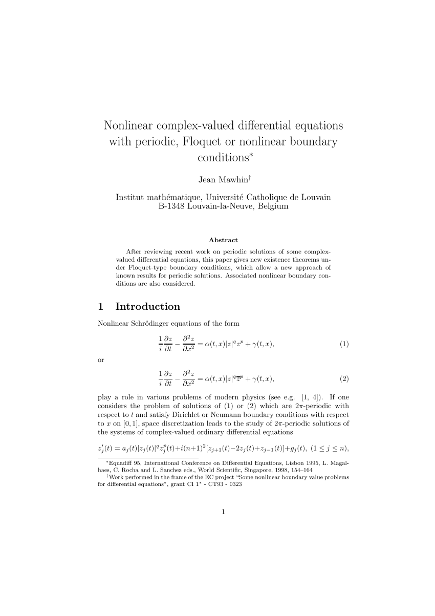 Pdf Nonlinear Complex Valued Differential Equations With Periodic Floquet Or Nonlinear Boundary Conditions