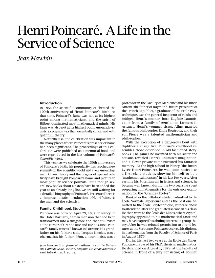 PDF) Henri Poincaré. A Life in the Service of Science