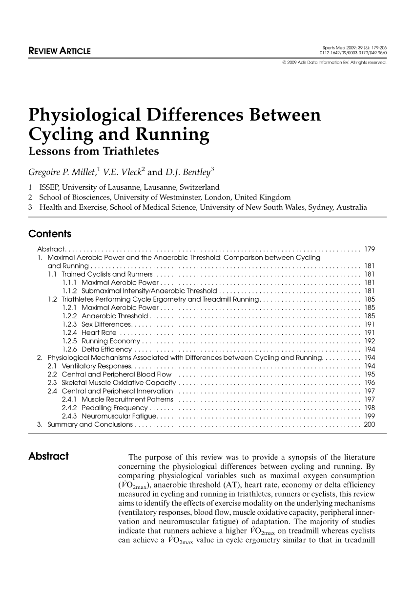 Pdf Physiological Differences Between Cycling And Running