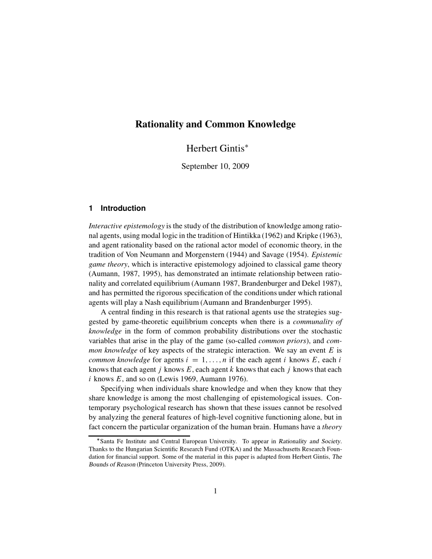 (PDF) Rationality and common knowledge