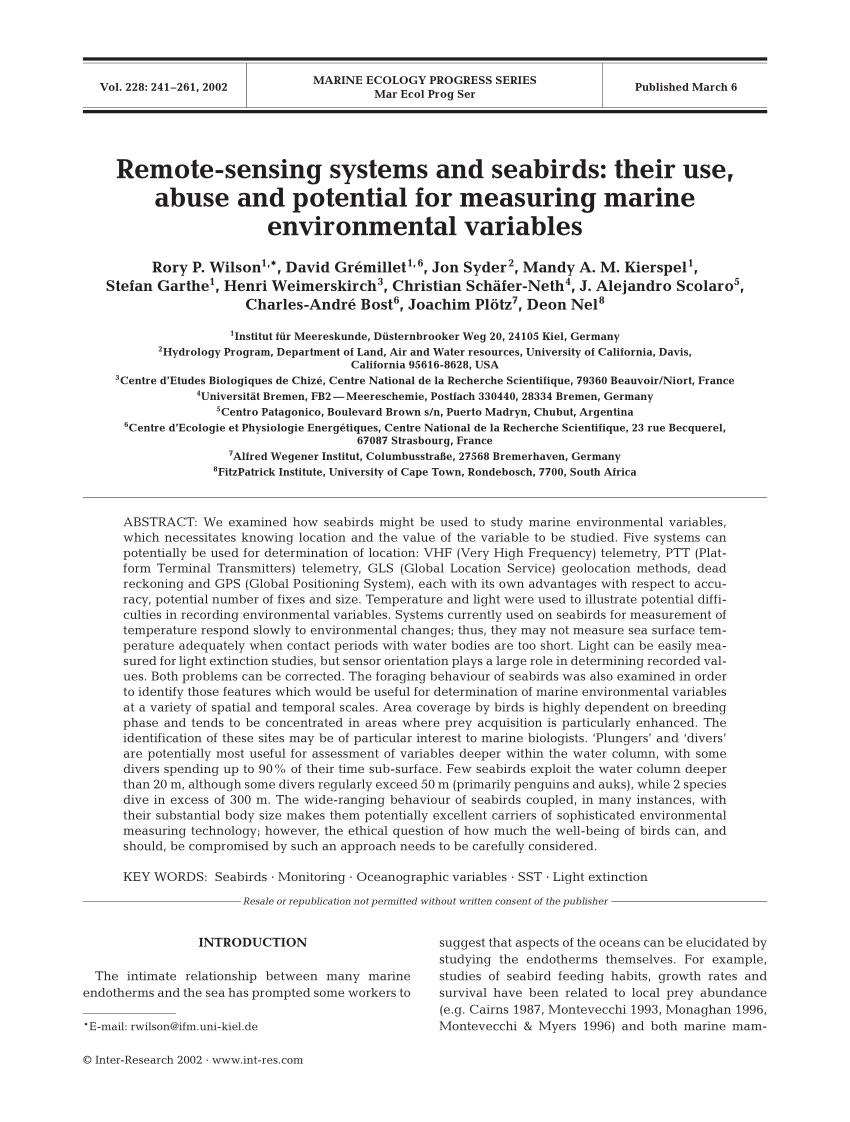 PDF) Remote-sensing systems and seabirds: Their use, abuse and ...