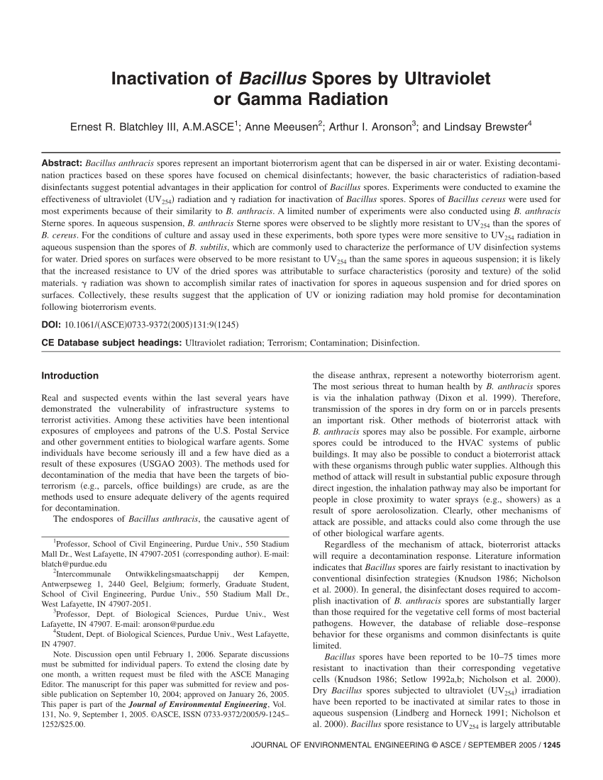 pdf inactivation of bacillus spores by ultraviolet or gamma radiation