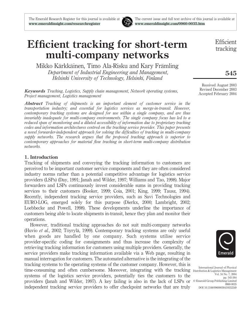 PDF) Efficient tracking for short-term multi-company networks