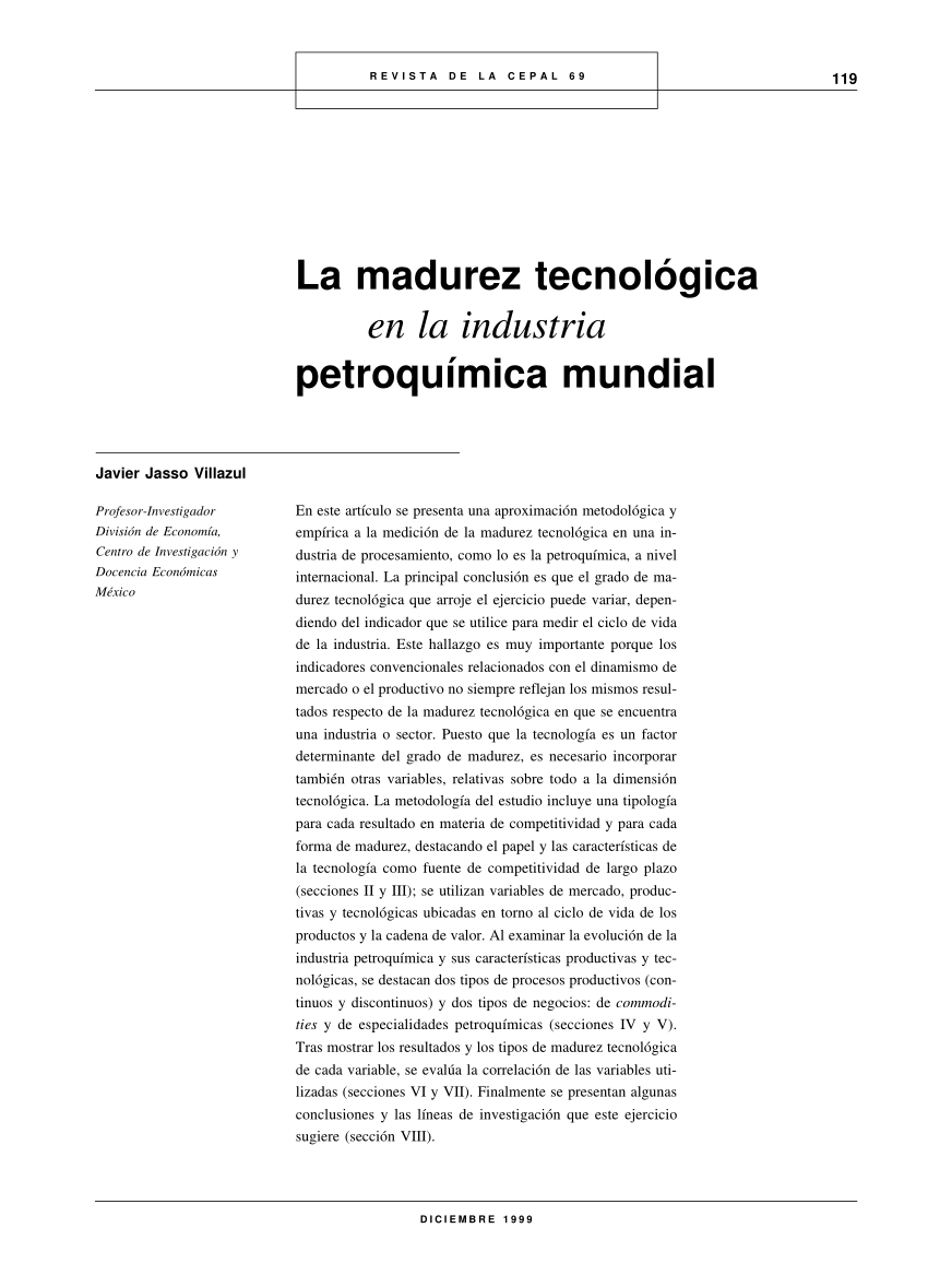 Pdf La Madurez Tecnologica En La Industria Petroquimica Mundial