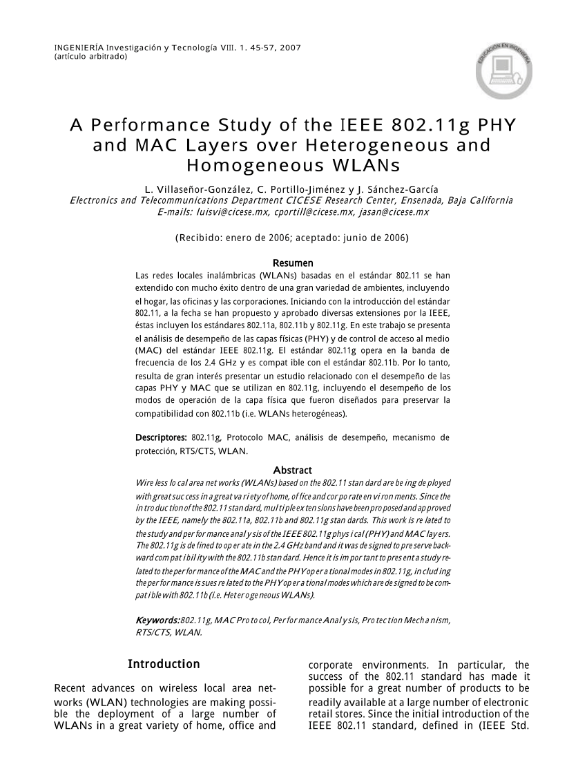 Pdf A Performance Study Of The Ieee 80211g Phy And Mac - 