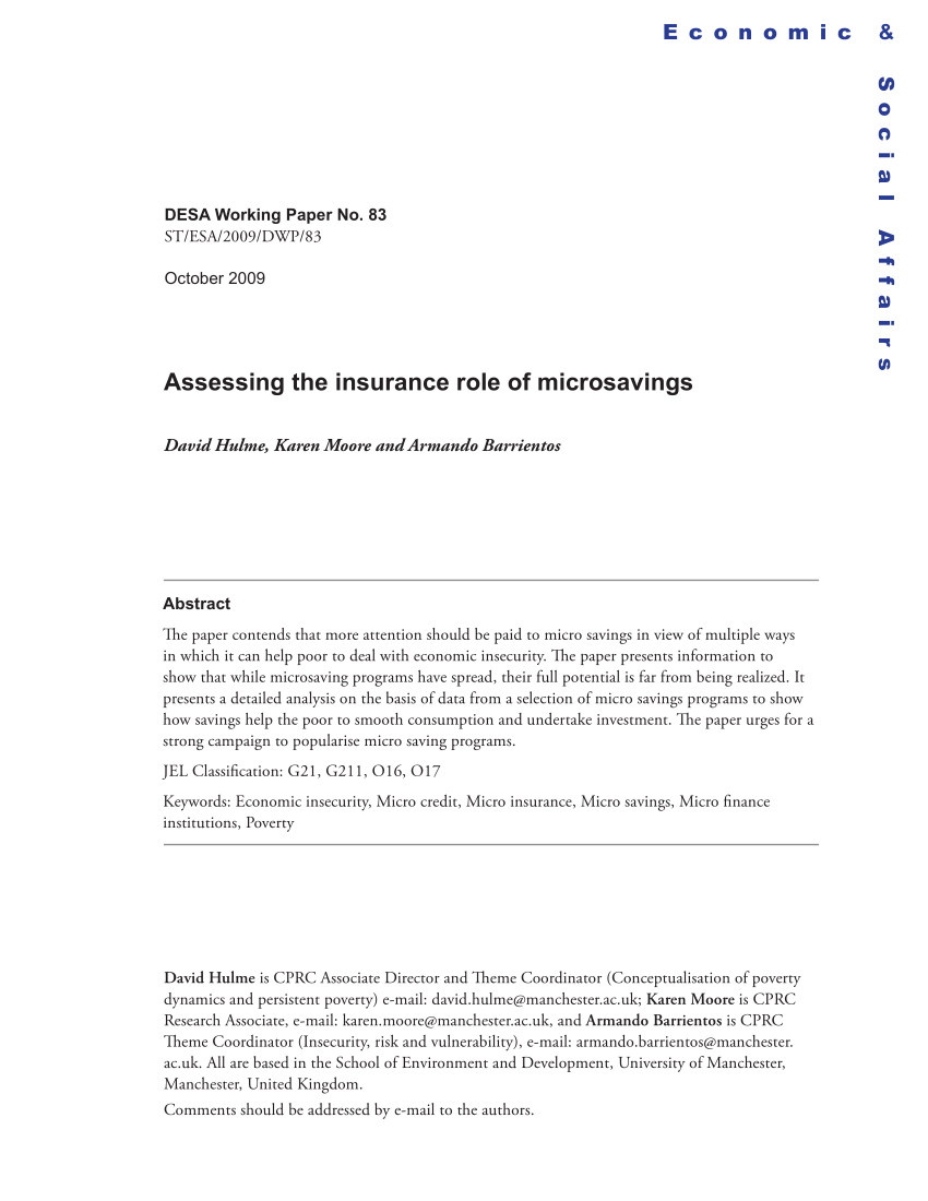 pdf) assessing the insurance role of microsavings