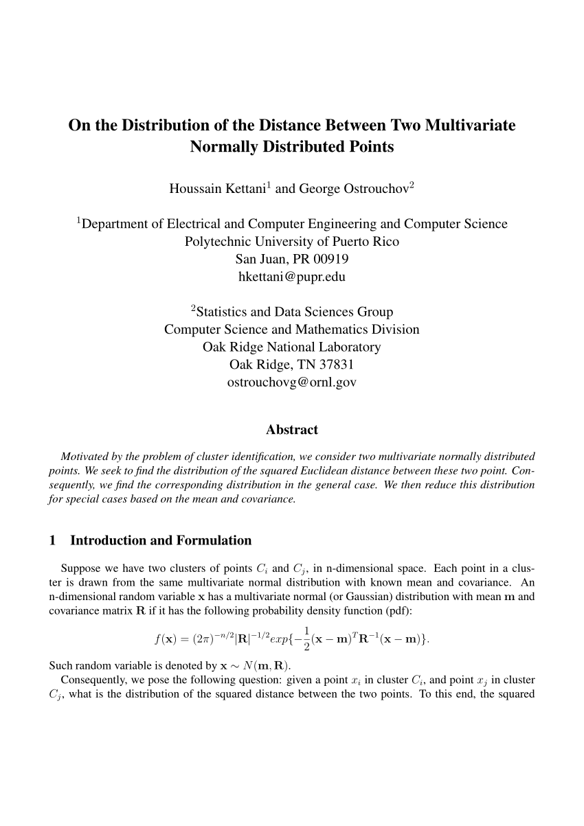 Pdf On The Distribution Of The Distance Between Two Multivariate Normally Distributed Points