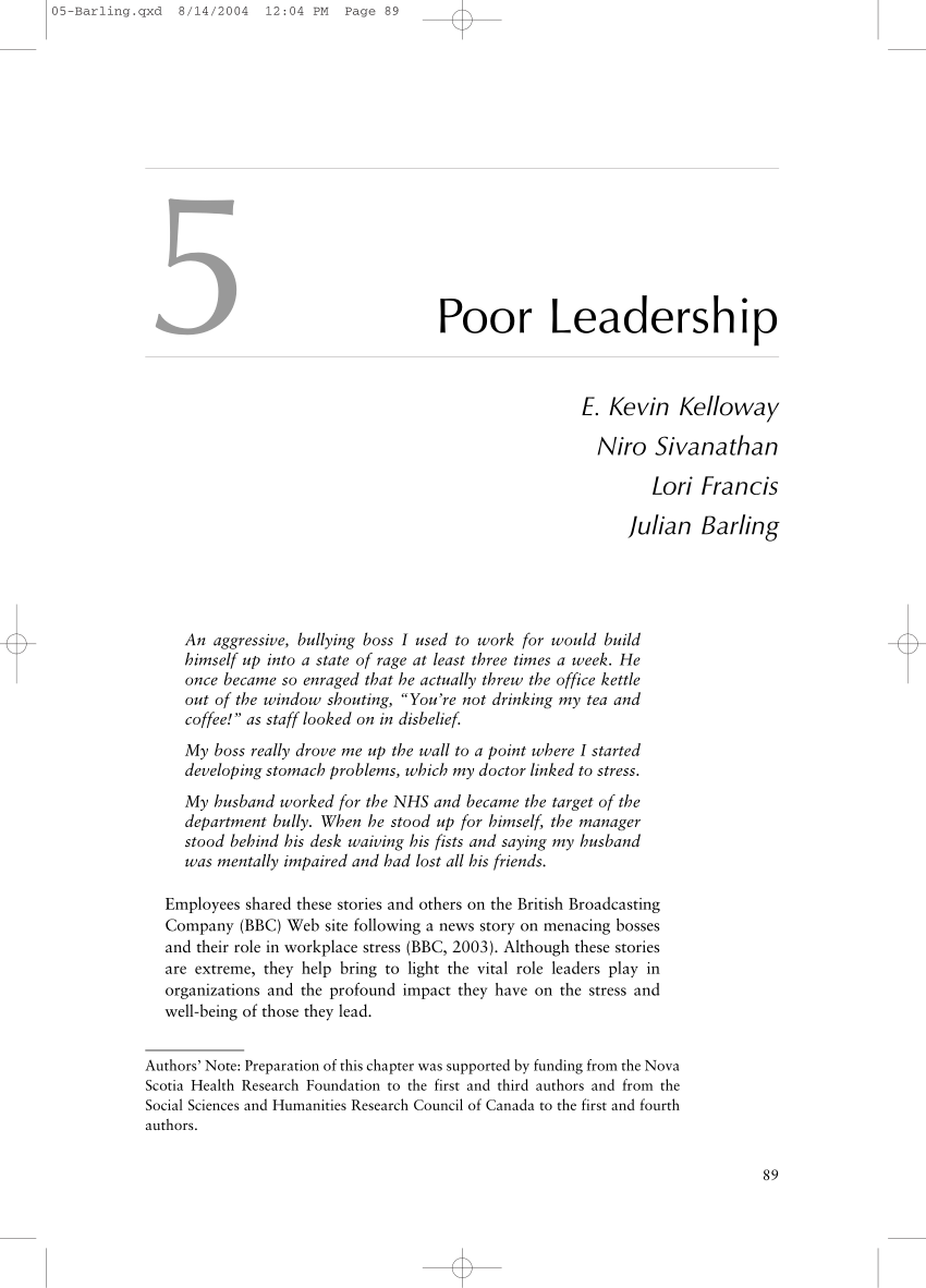 essay about poor leadership