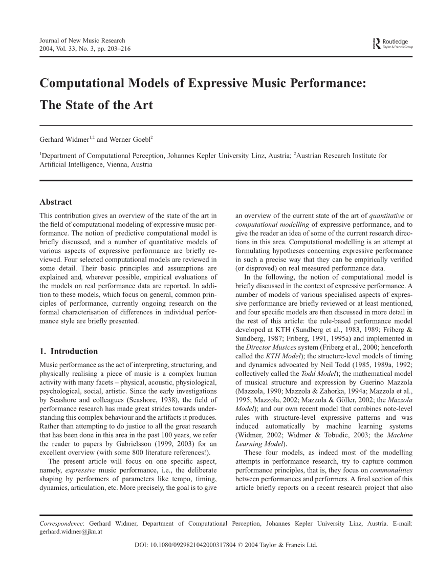 PDF) Computational Models of Expressive Music Performance: The