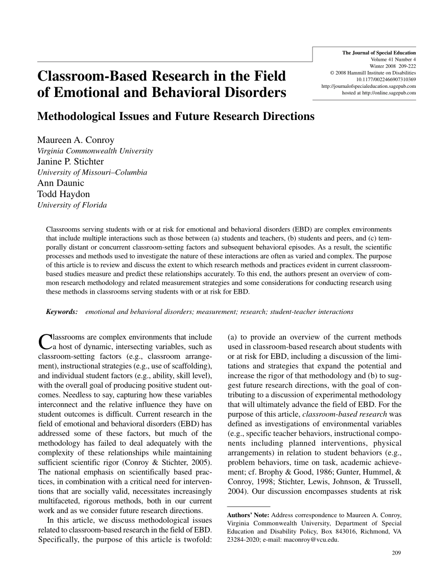 research paper on emotional behavioral disorders