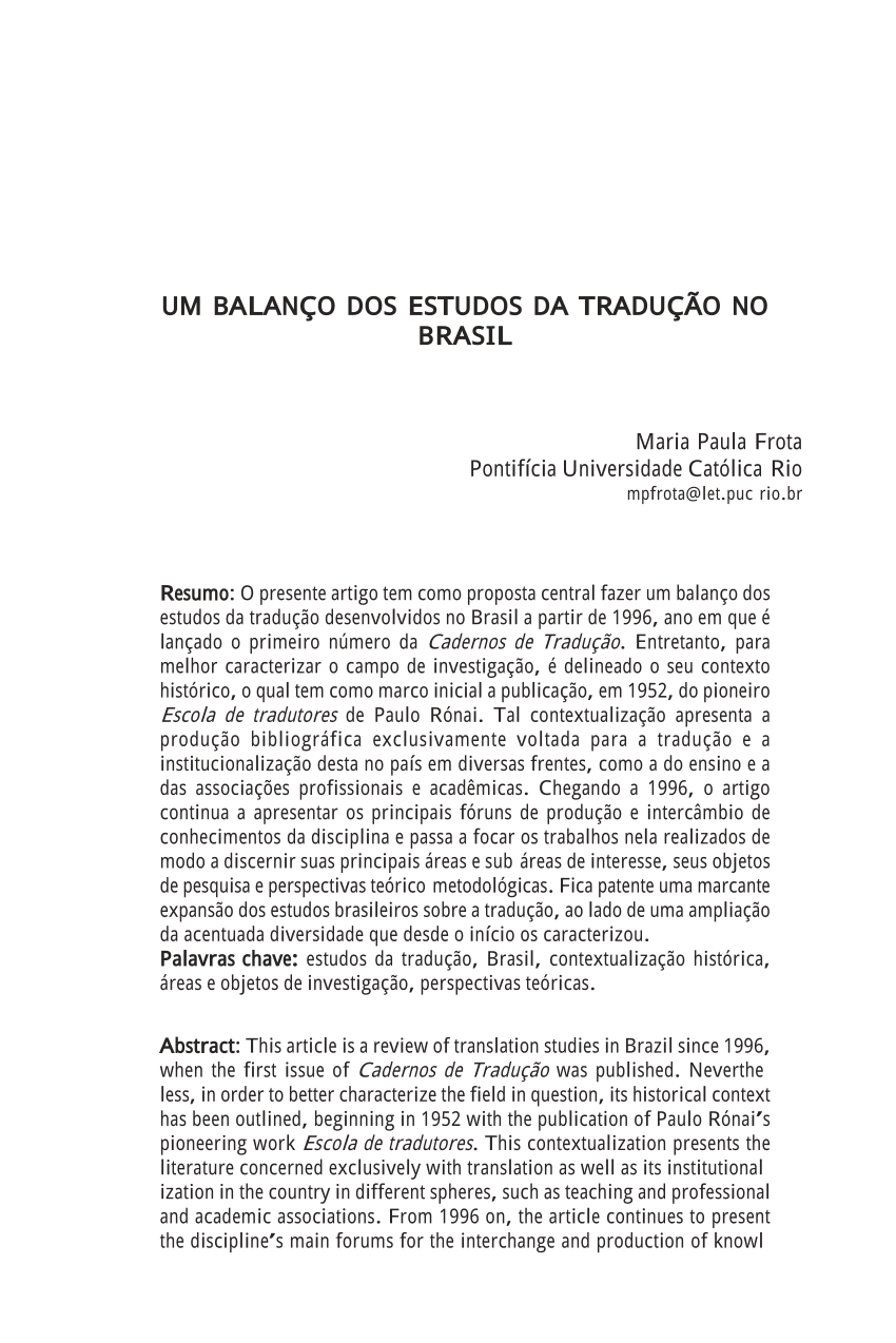 PDF) A metodologia em História da Tradução: estado a questão [Tradução do  artigo de Sabio Pinilla]