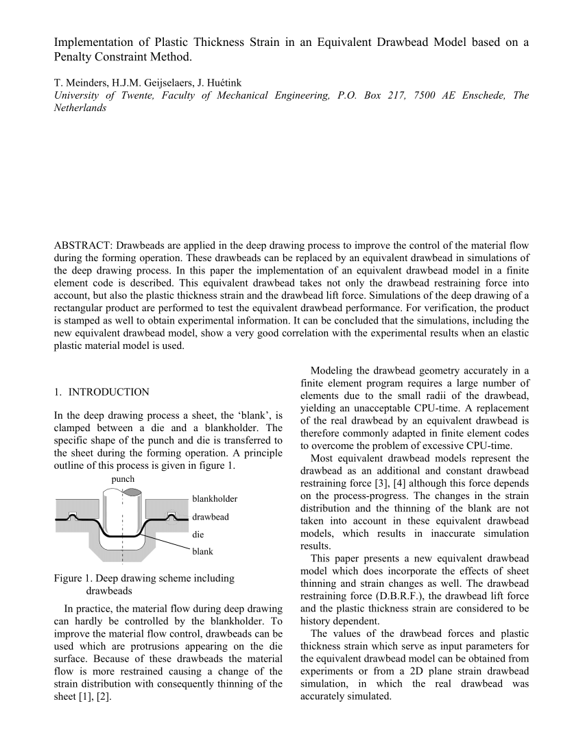 (PDF) Implementation of plastic thickness strain in an