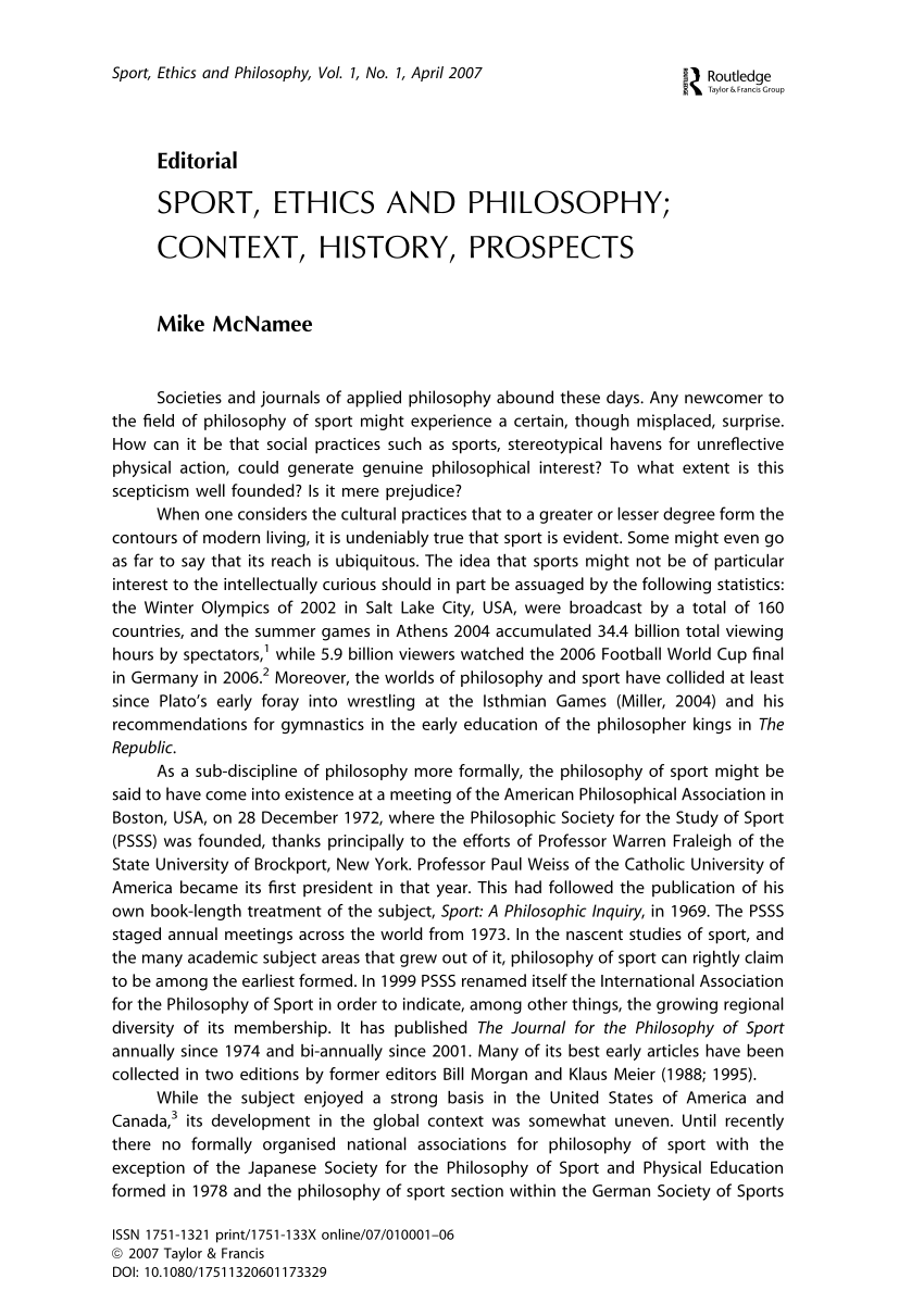 PDF Sport Ethics And Philosophy Context History Prospects