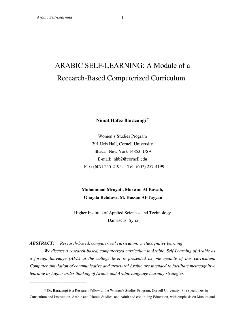 PDF) Arabic Self-Learning: A Module of A Research-Based Computerized  Curriculum