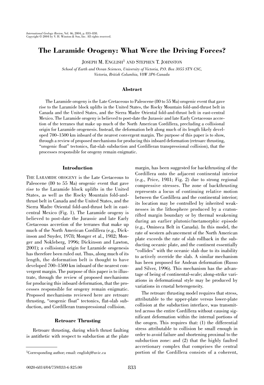 Pdf The Laramide Orogeny What Were The Driving Forces