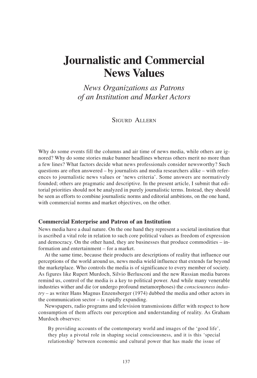 PDF) Journalistic and Commercial News Values News Organizations as