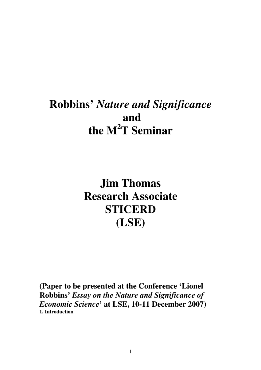 lionel robbins an essay on the nature and significance