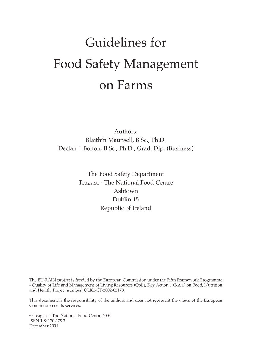 Pdf Guidelines For Food Safety Management On Farms - 