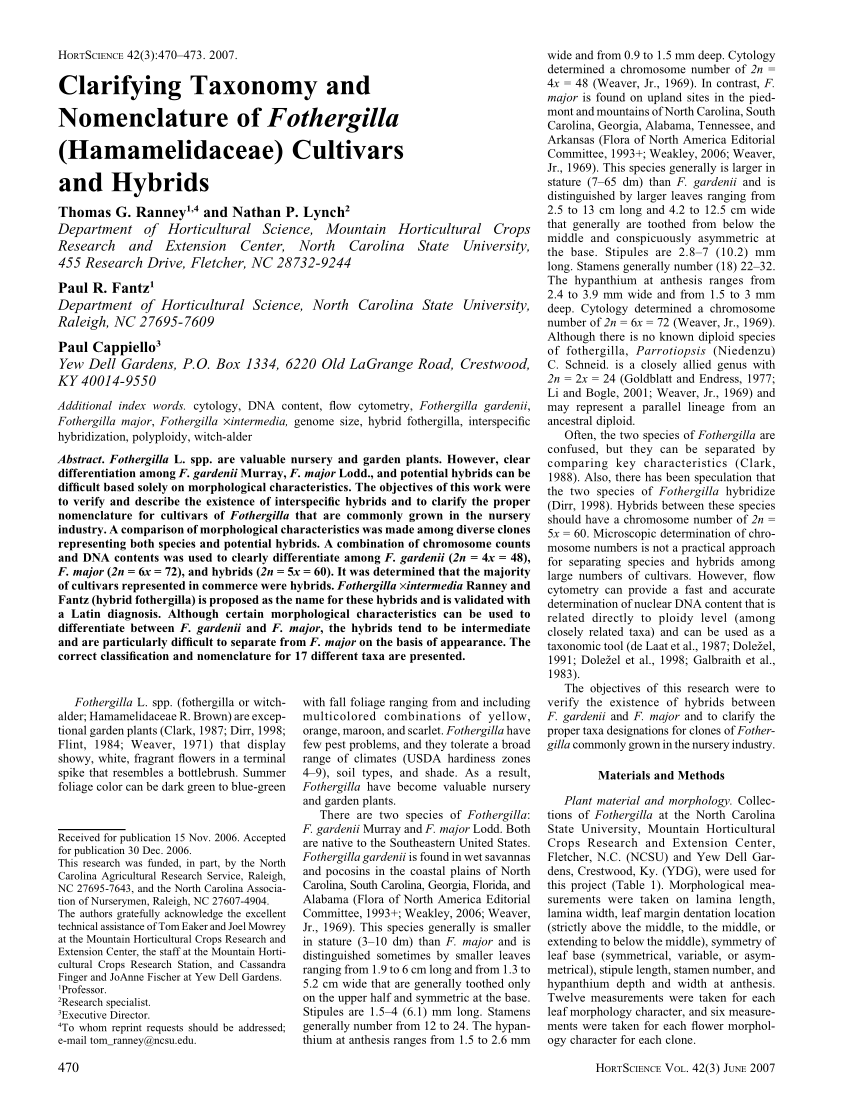 Pdf Clarifying Taxonomy And Nomenclature Of Fothergilla