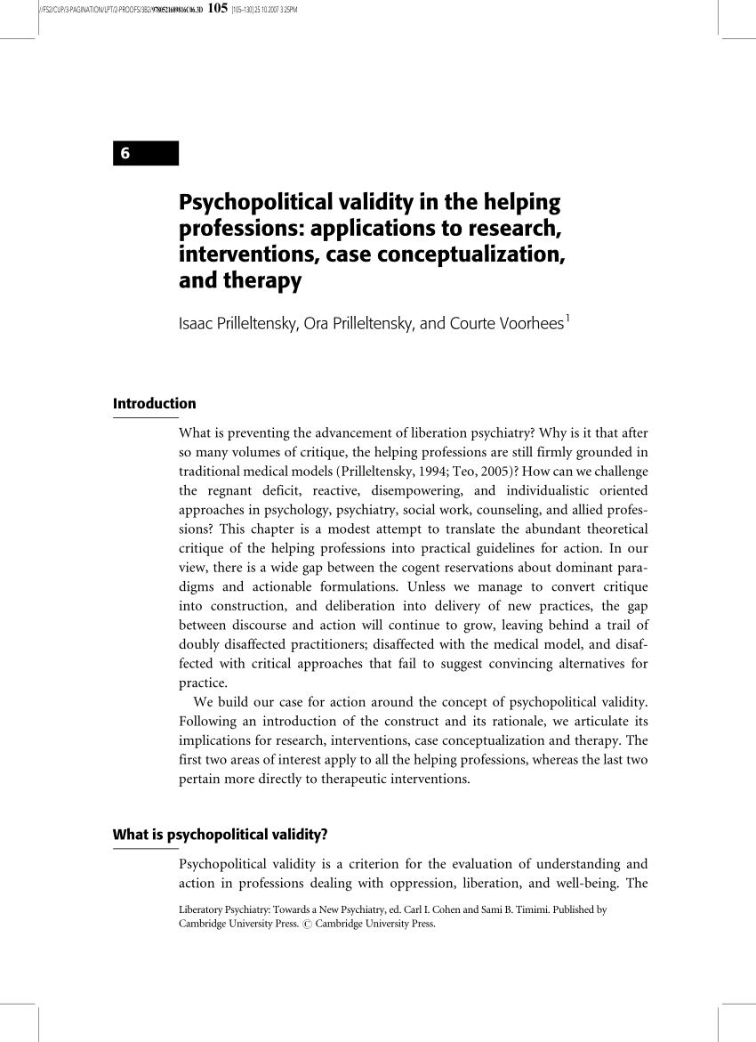 Pdf Psychopolitical Validity In The Helping Professions Applications To Research Interventions Case Conceptualization And Therapy