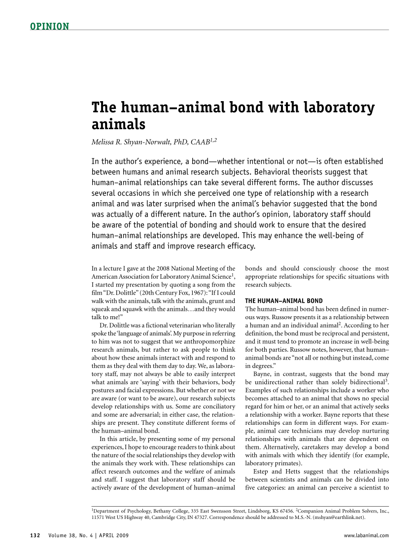 Pdf The Human Animal Bond With Laboratory Animals