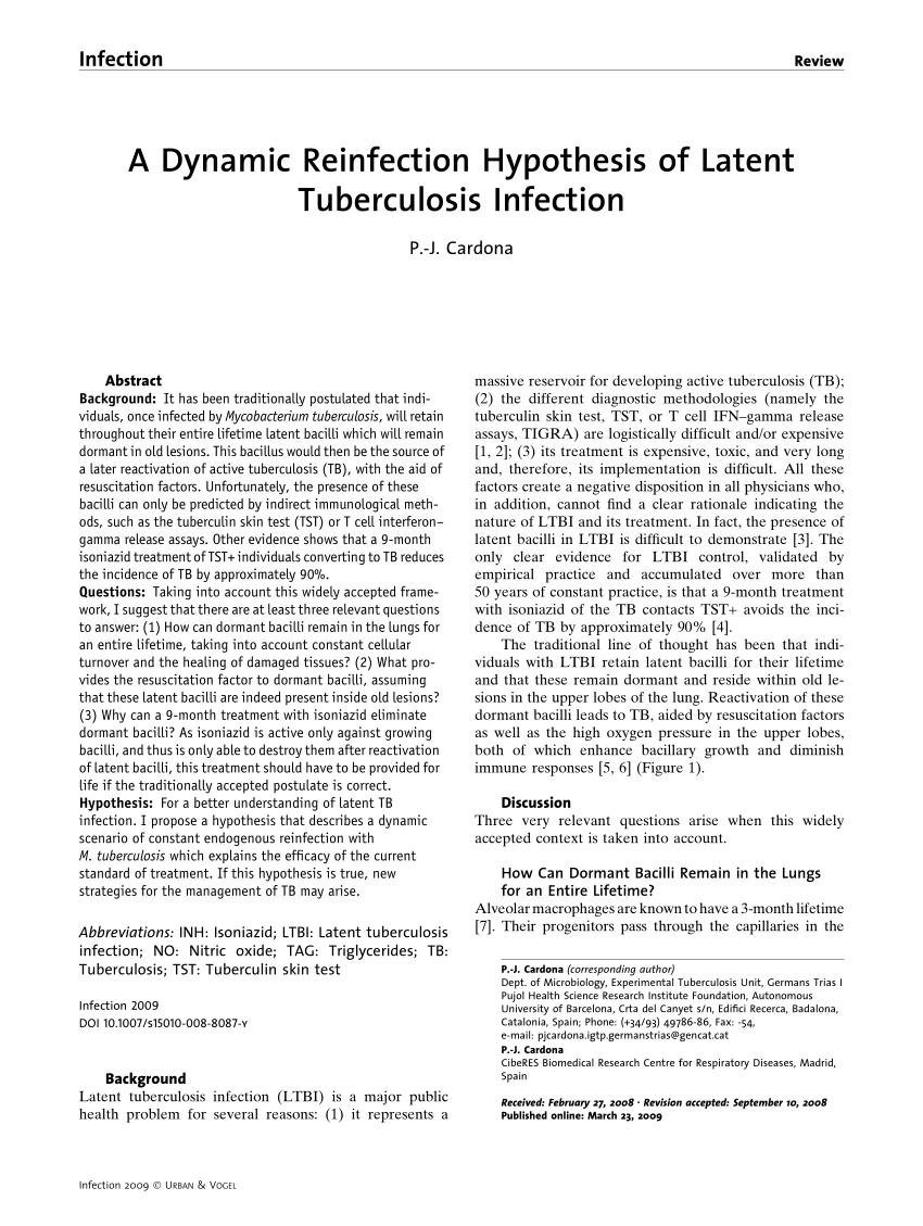 Pdf A Dynamic Reinfection Hypothesis Of Latent Tuberculosis Infection