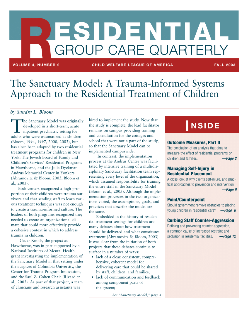(PDF) The Sanctuary Model A TraumaInformed Systems Approach to the Residential Treatment of