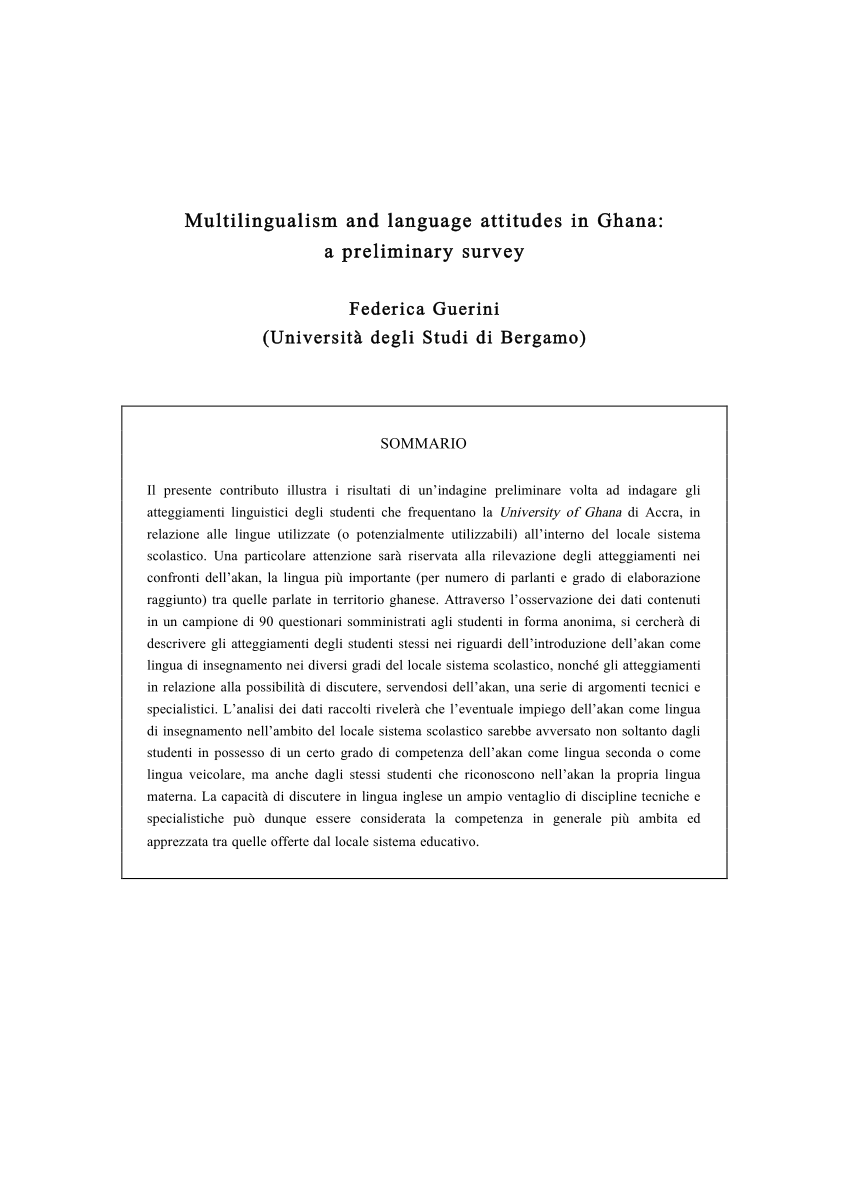 Pdf Multilingualism And Language Attitudes In Ghana A Preliminary Survey