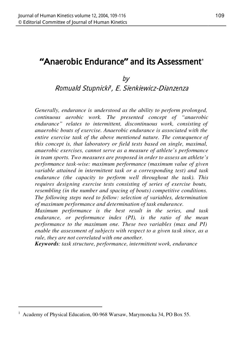 PDF) Anaerobic Endurance and its Assessment