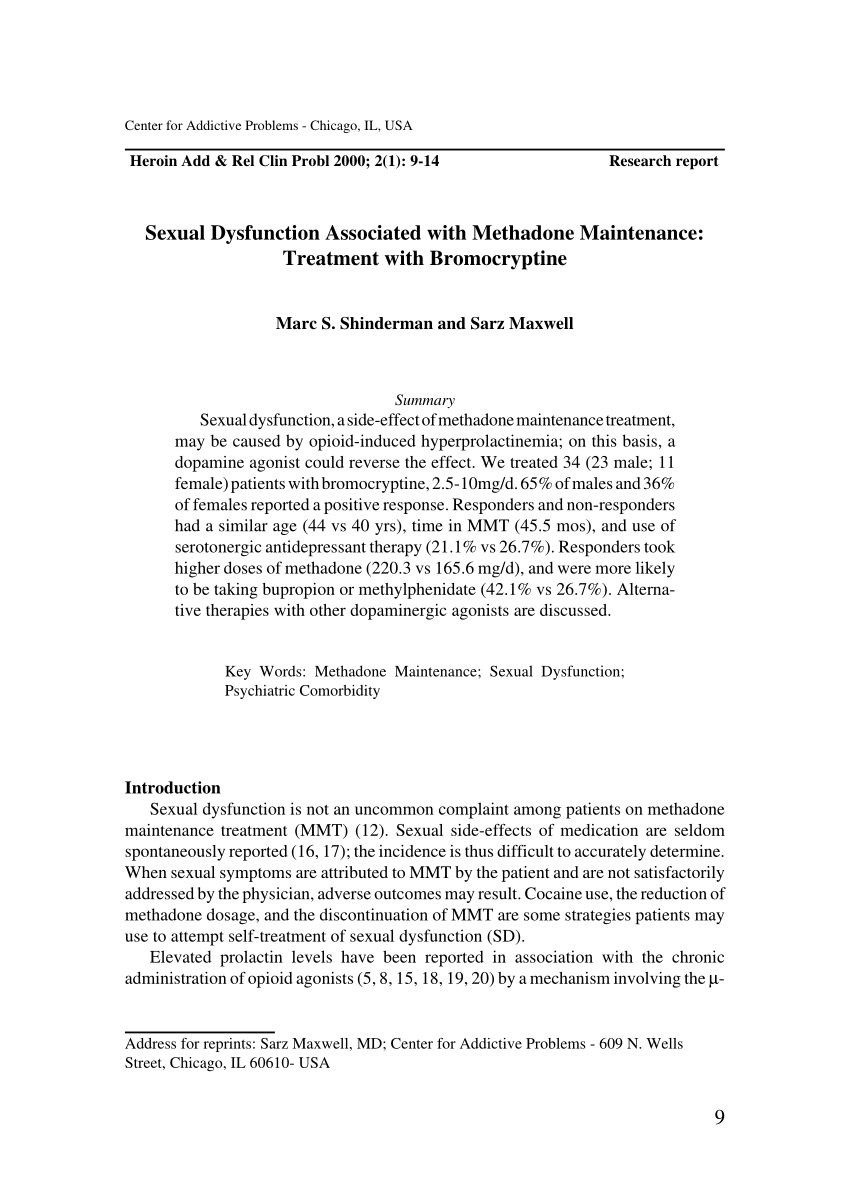 PDF Sexual Dysfunction Associated with Methadone Maintenance