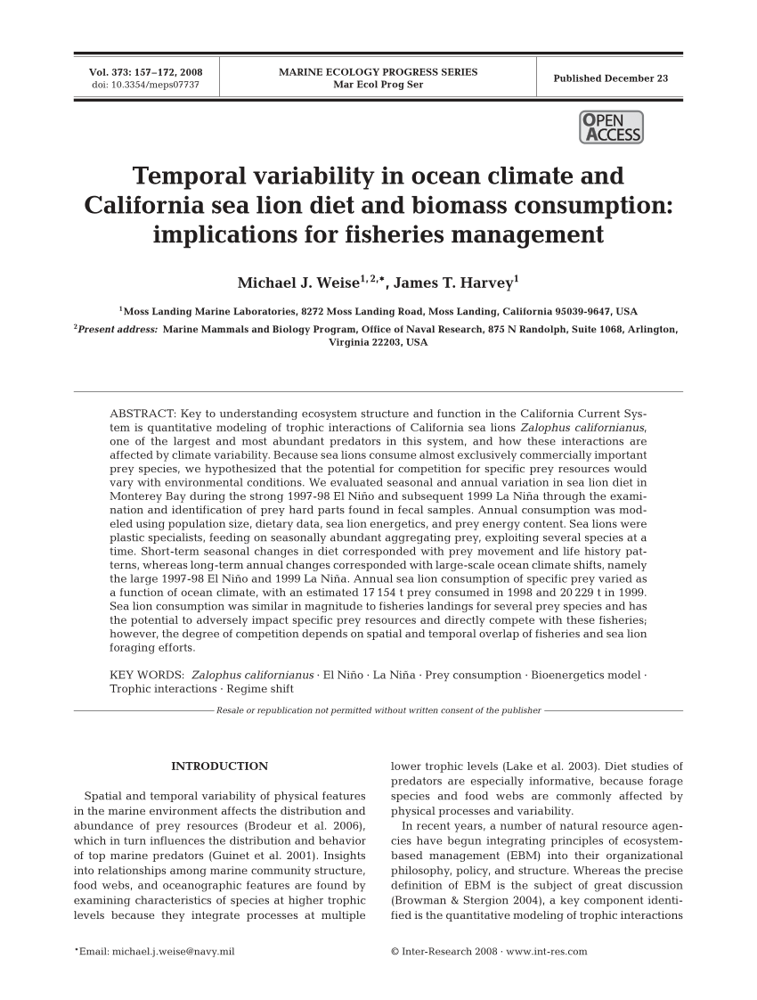 (PDF) Temporal variability in ocean climate and California sea lion