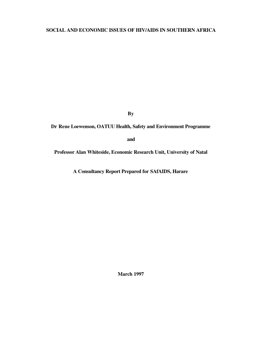 Pdf Social And Economic Issues Of Hiv Aids In Southern Africa