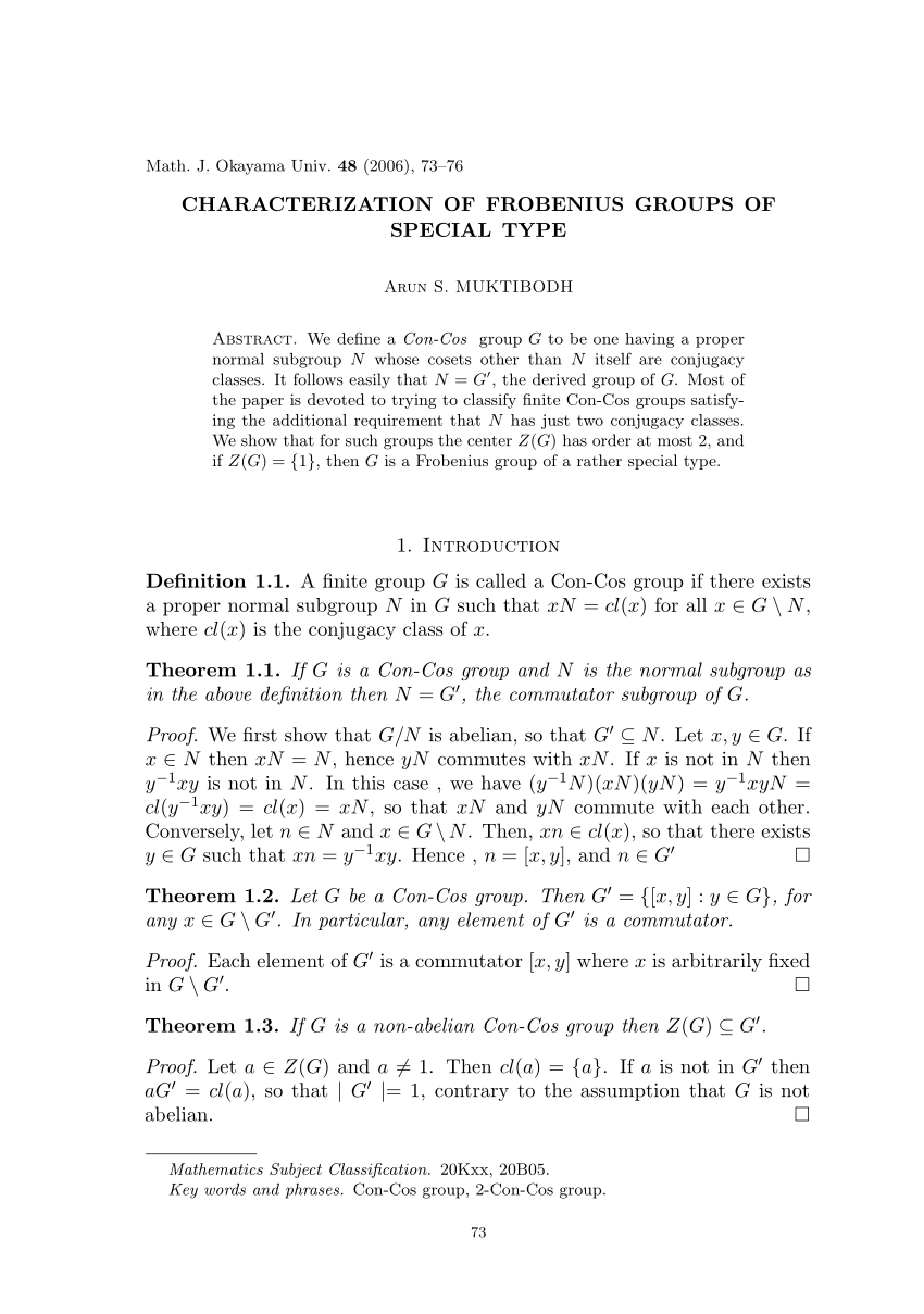 Pdf Characterization Of Frobenius Groups Of Special Type