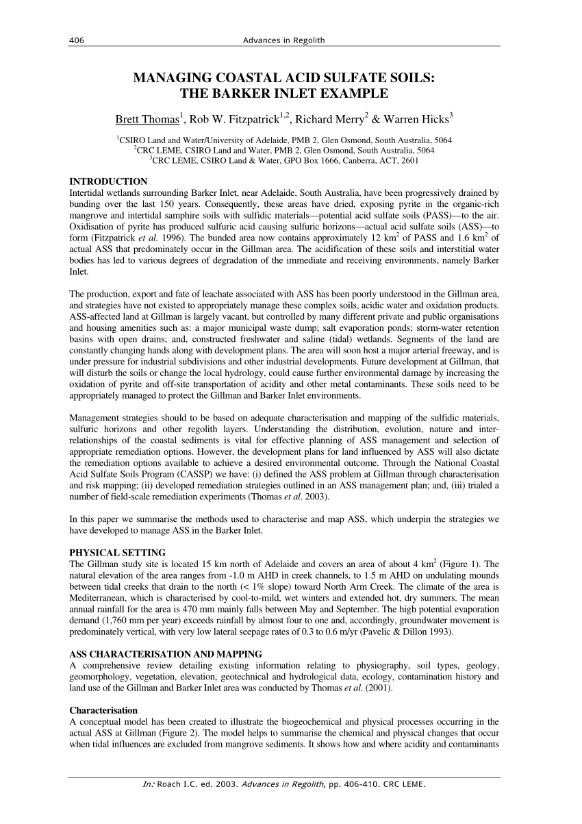 PDF MANAGING COASTAL ACID SULFATE SOILS THE BARKER INLET EXAMPLE