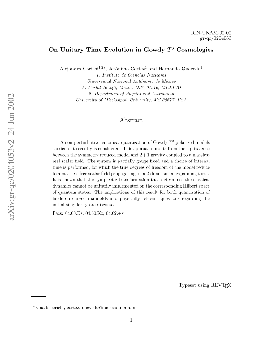 Pdf On Unitary Time Evolution In Gowdy T3 Cosmologies