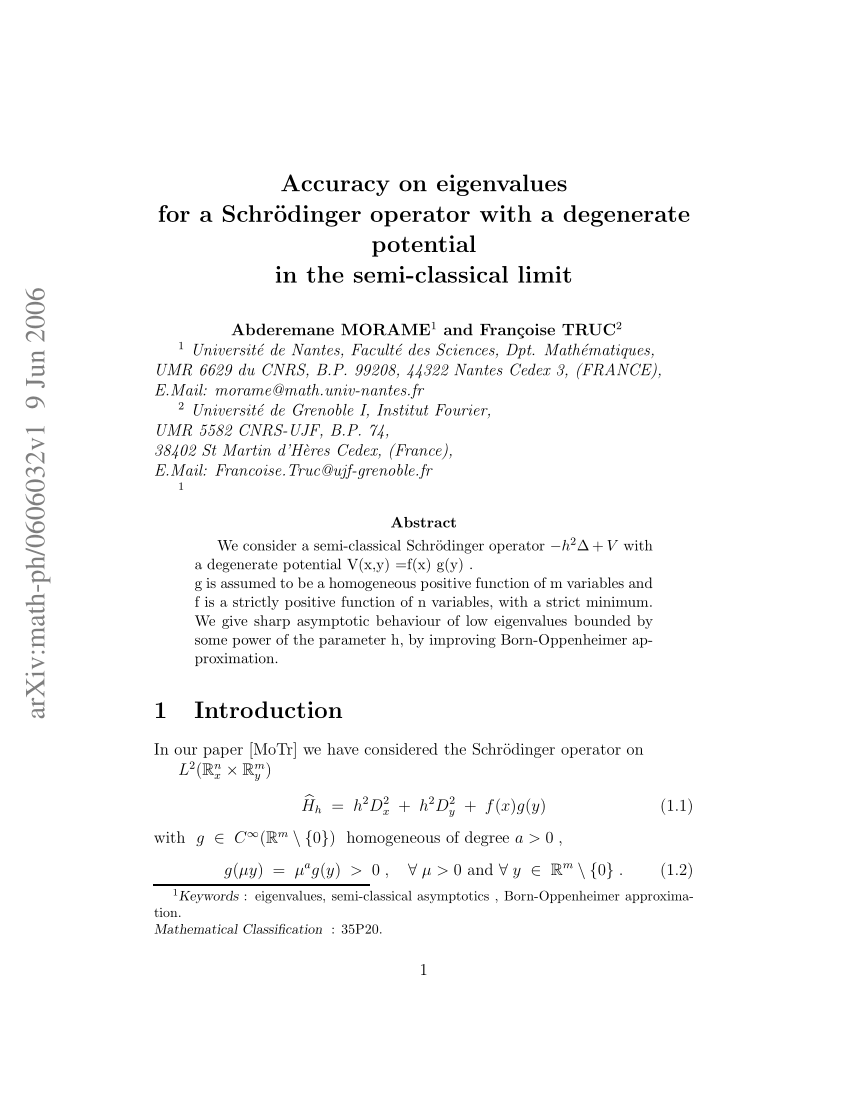 Pdf Accuracy On Eigenvalues For A Schrodinger Operator With A Degenerate Potential In The Semi Classical Limit