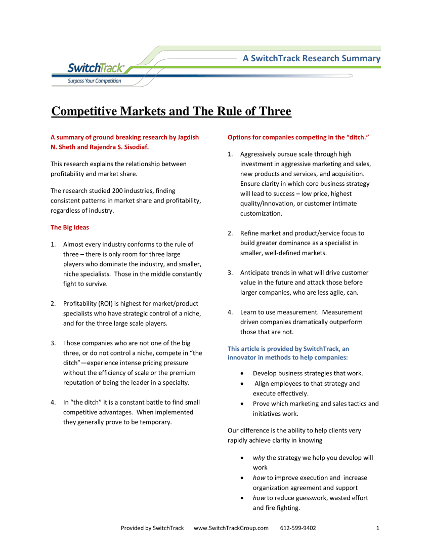 PDF) Competitive Markets and the Rule of Three