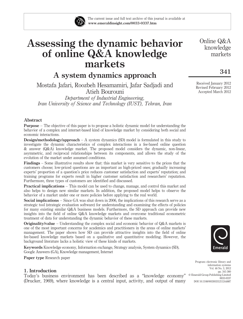 Pdf Assessing The Dynamic Behavior Of Online Q A Knowledge Markets A System Dynamics Approach