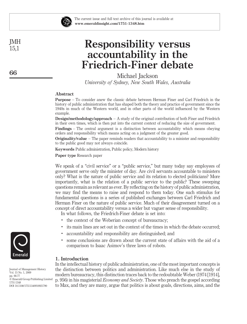 PDF) Responsibility versus Accountability in Friedrich-Finer Debate