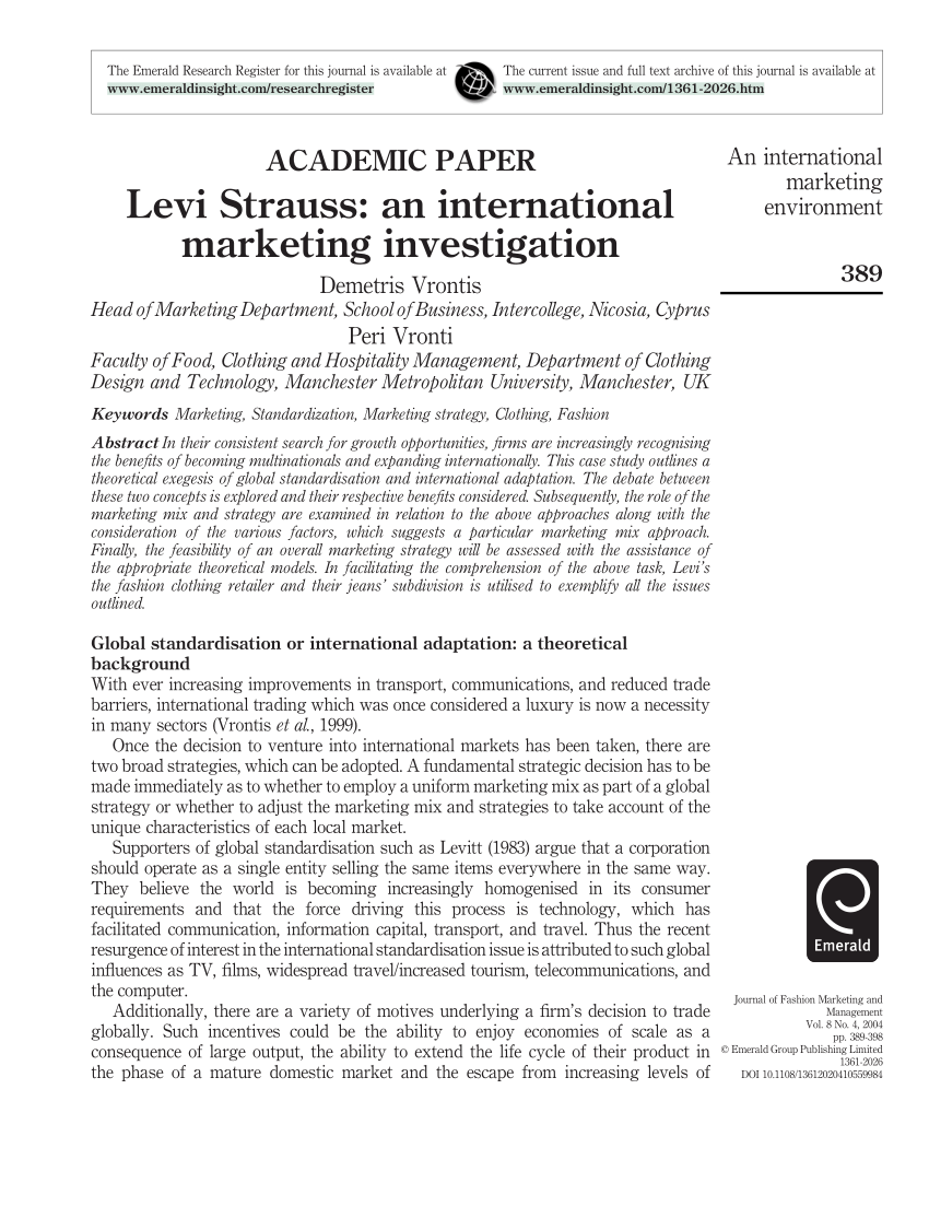 PDF) Levi Strauss: An international marketing investigation