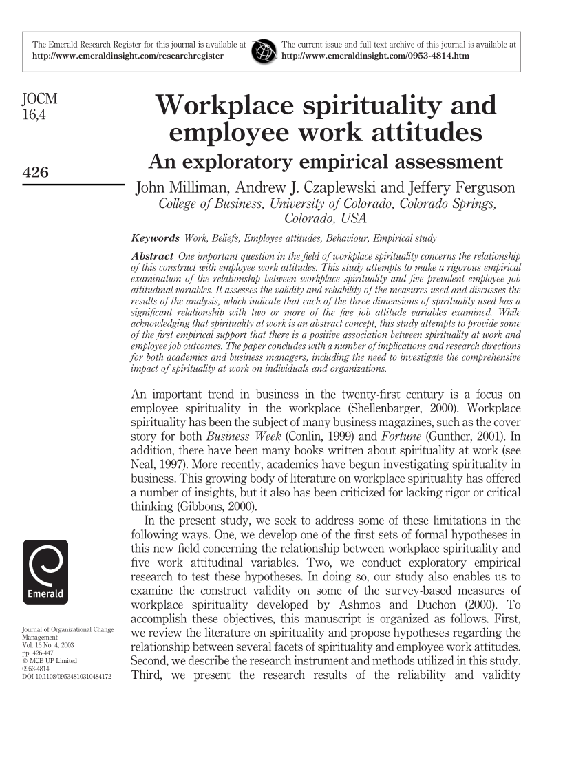 empirical research on spirituality in the workplace