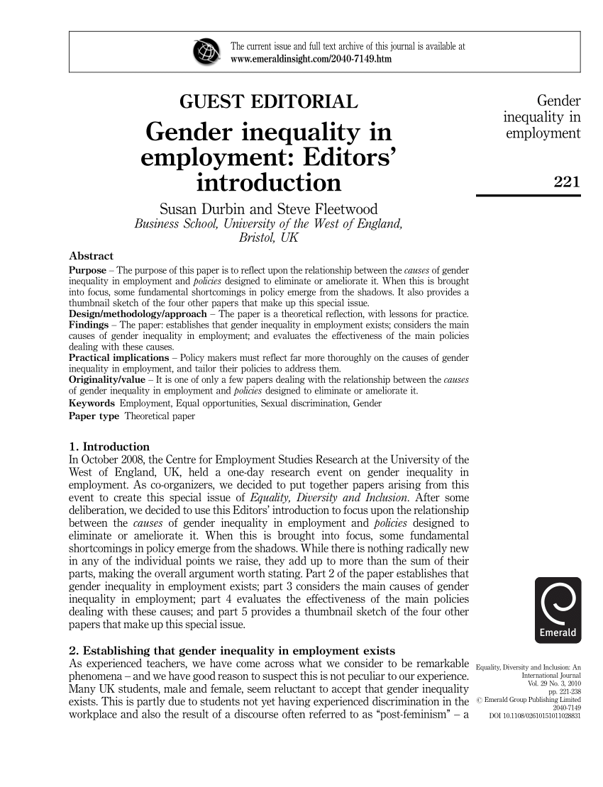 gender inequality in the workplace research paper