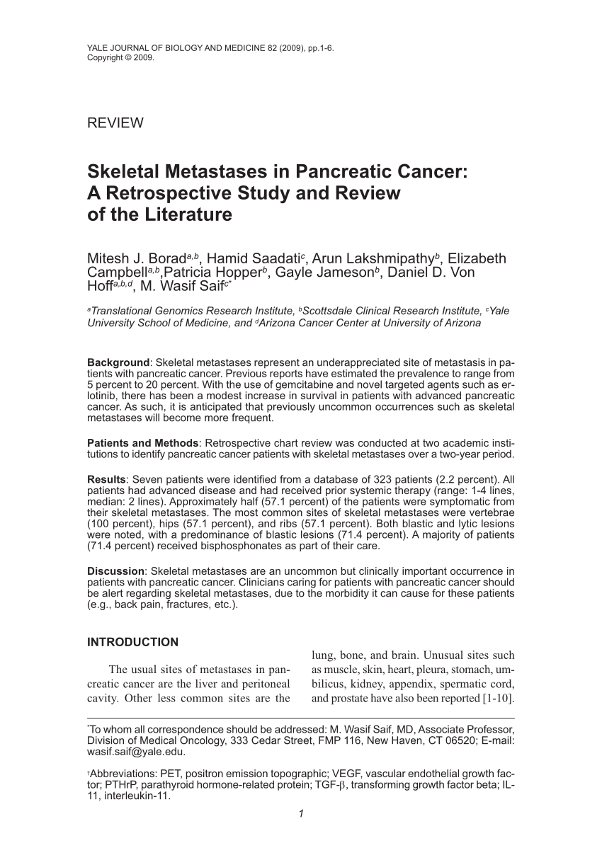 Pdf Skeletal Metastases In Pancreatic Cancer A Retrospective Study And Review Of The Literature