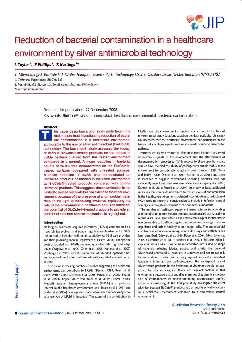 (PDF) Reducing bacterial contamination using silver antimicrobial ...