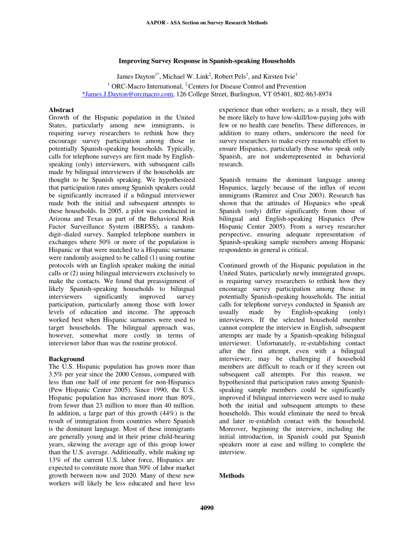 Pdf Improving Survey Response In Spanish Speaking Households - pdf improving survey response in spanish speaking households